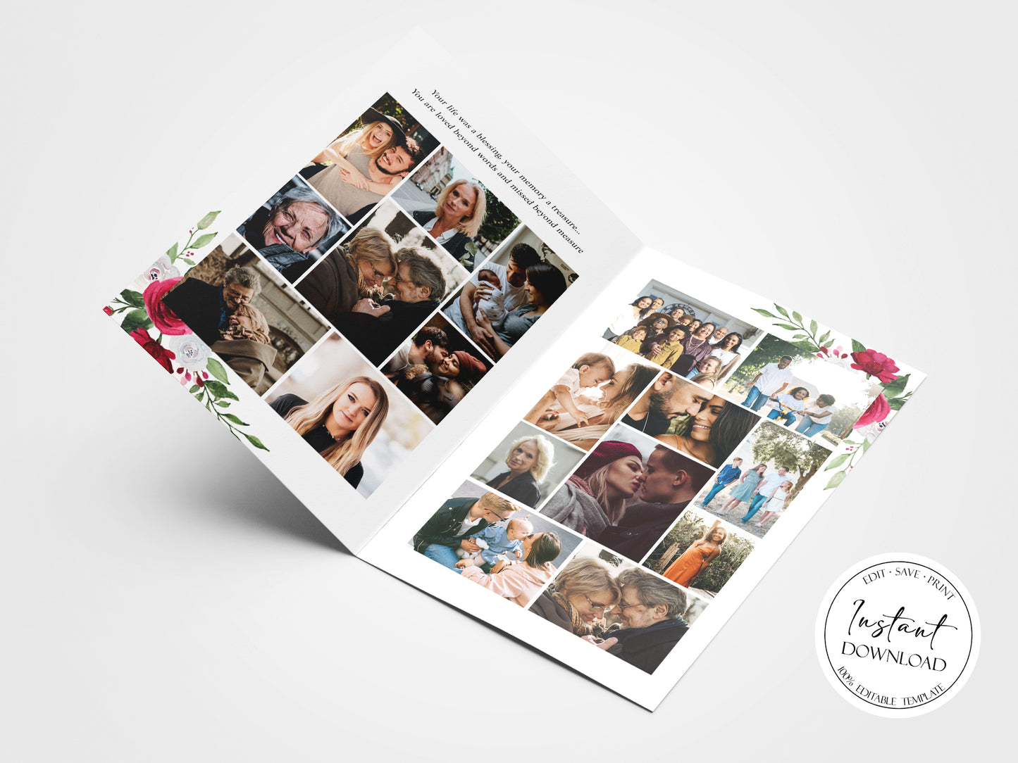 8 Page Celebration of Life White Pink Roses Gold Funeral Program Template P2