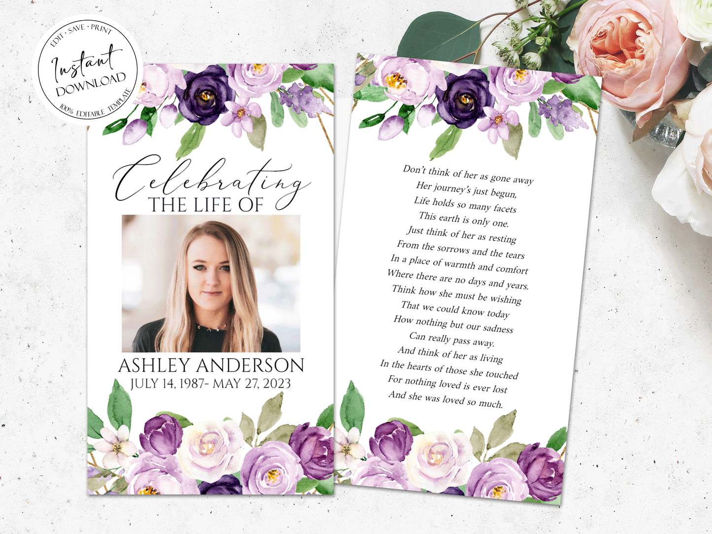 Editable Funeral Prayer Card Template, Printable Memorial Prayer Card Template, Funeral Prayer Card, Catholic Mass Card, Obituary Card, P1