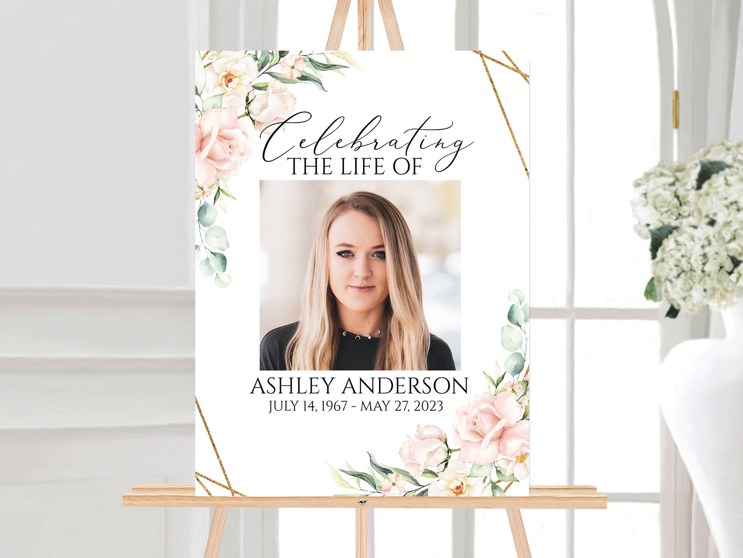 Celebration Of Life Blush Pink Roses Funeral Welcome Sign, In Loving Memory Welcome Sign, Memorial Sign, Editable Funeral Welcome Sign P4