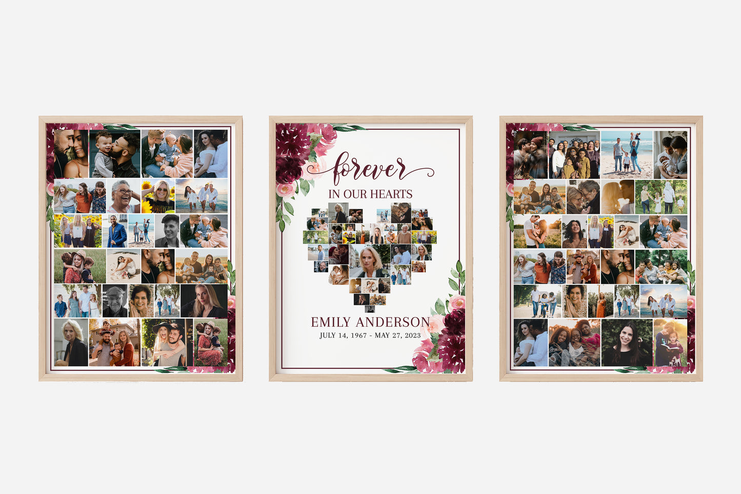 Forever in our Hearts Burgundy Red Roses Heart Funeral Welcome Sign Templates Burgundy Red Roses Forever in our Hearts Memorial Photo Display Set R3