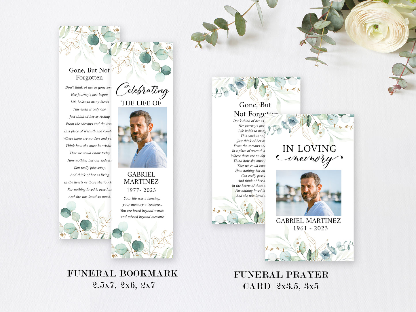 Celebration of Life Watercolor Greenery Gold Funeral Bundle, Greenery Memorial Package, Celebration of Life Package, In Loving Memory Suite Eucalyptus Funeral Set G1