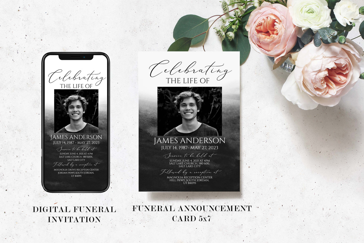 Celebration of Life Black Watercolor Funeral Bundle Templates, Black Memorial Package, Celebration of Life Package, In Loving Memory Suite, Black Funeral Set