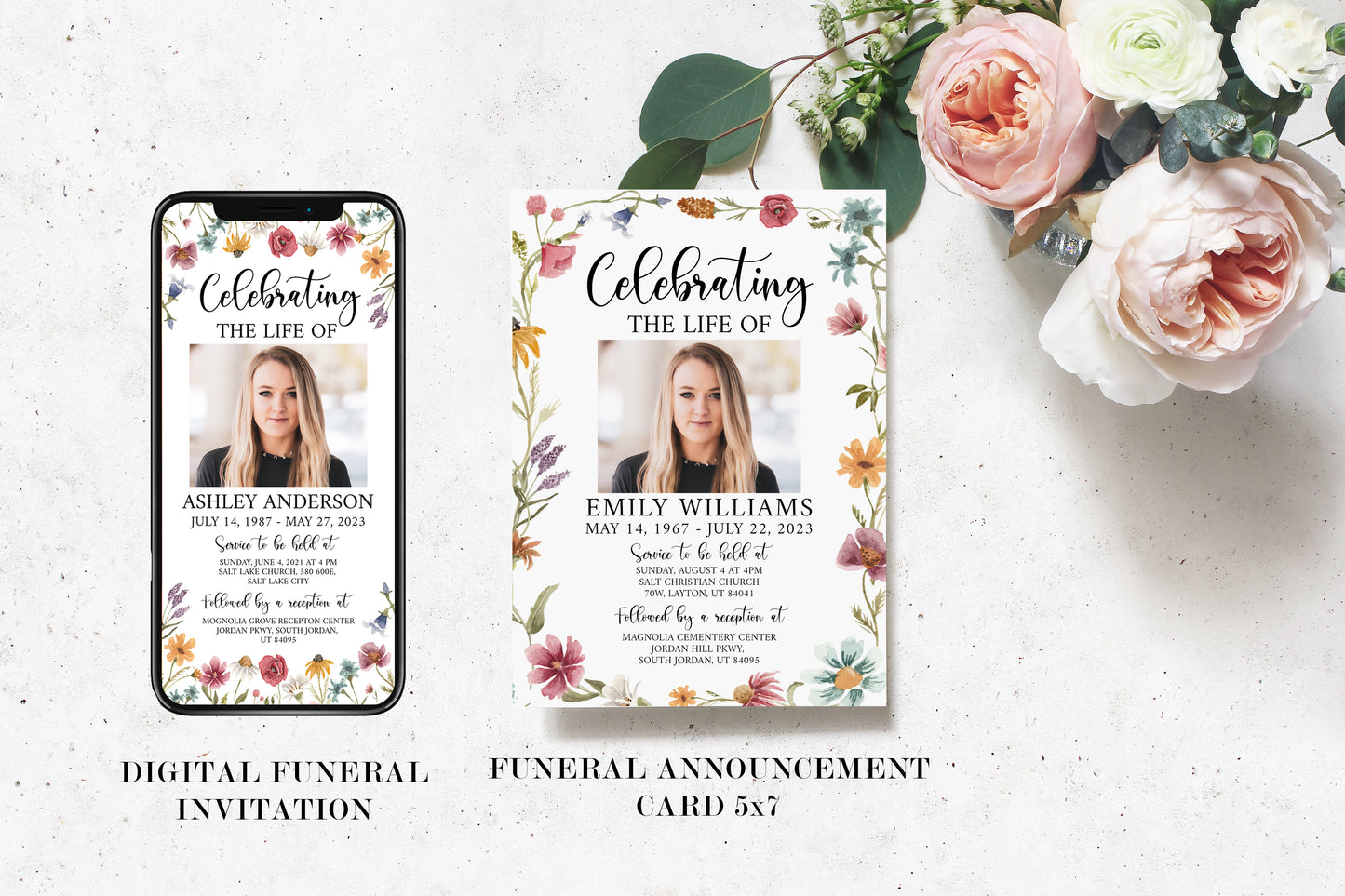 Celebration of Life Red Greenery Wildflower Meadow Funeral Bundle, Wildflower Memorial Package Wildflower Funeral Set