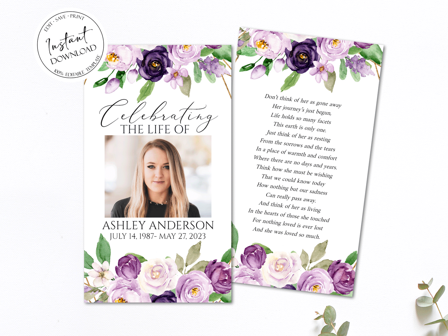 Editable Funeral Prayer Card Template, Printable Memorial Prayer Card Template, Funeral Prayer Card, Catholic Mass Card, Obituary Card, P1