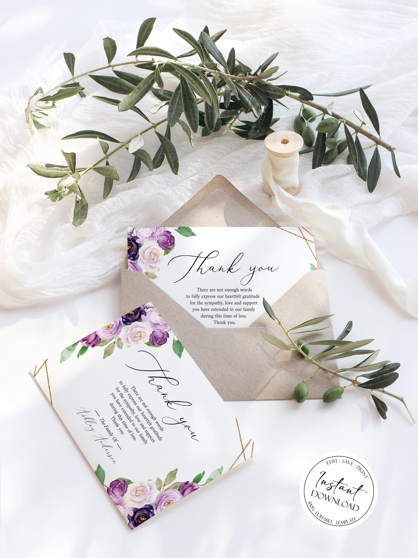 Funeral thank you, Celebration of life, Funeral Thank You Photo, Memorial Card, Printable Thank You Card Template, Editable Sympathy Card, P1