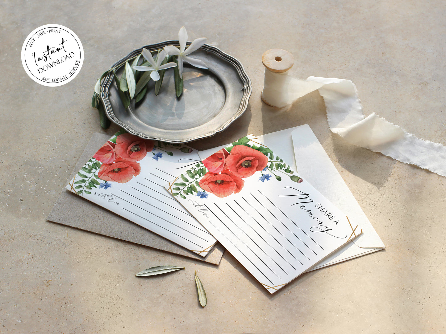 Red Poppies Greenery Share a Memory Funeral Sign Share a Memory Card Template RP1