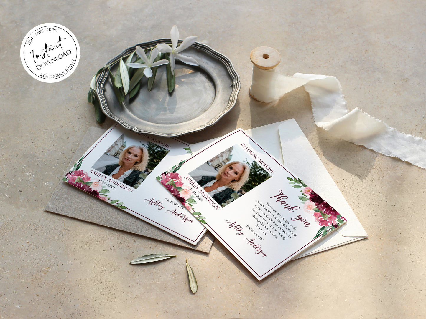 Red Roses Funeral Thank You Celebration of life Funeral Thank You Red Roses Memorial Thank You Card Template Editable Sympathy Card R1
