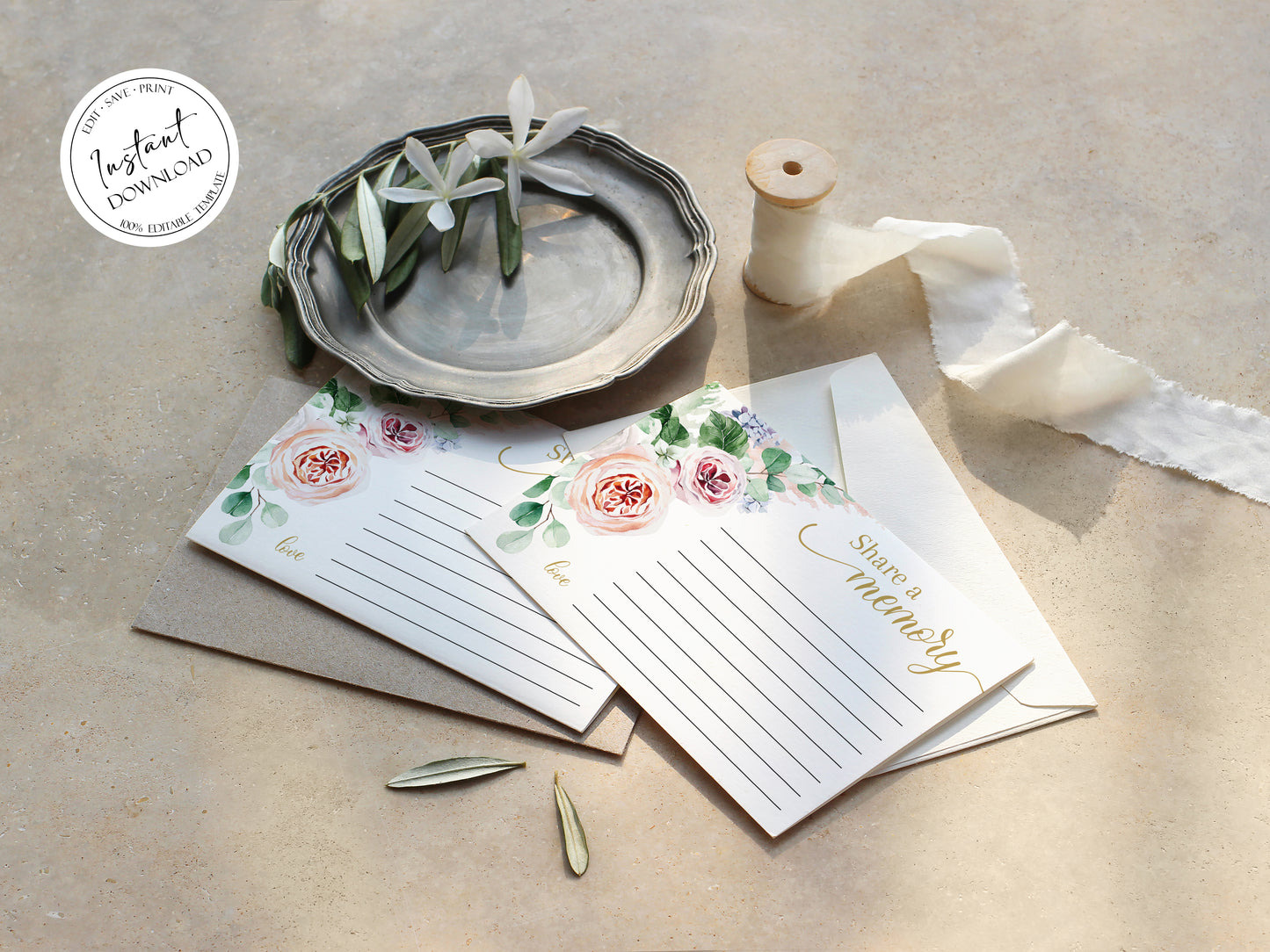 Blush Pink Roses Greenery Share a Memory Funeral Sign Share a Memory Card Template F1
