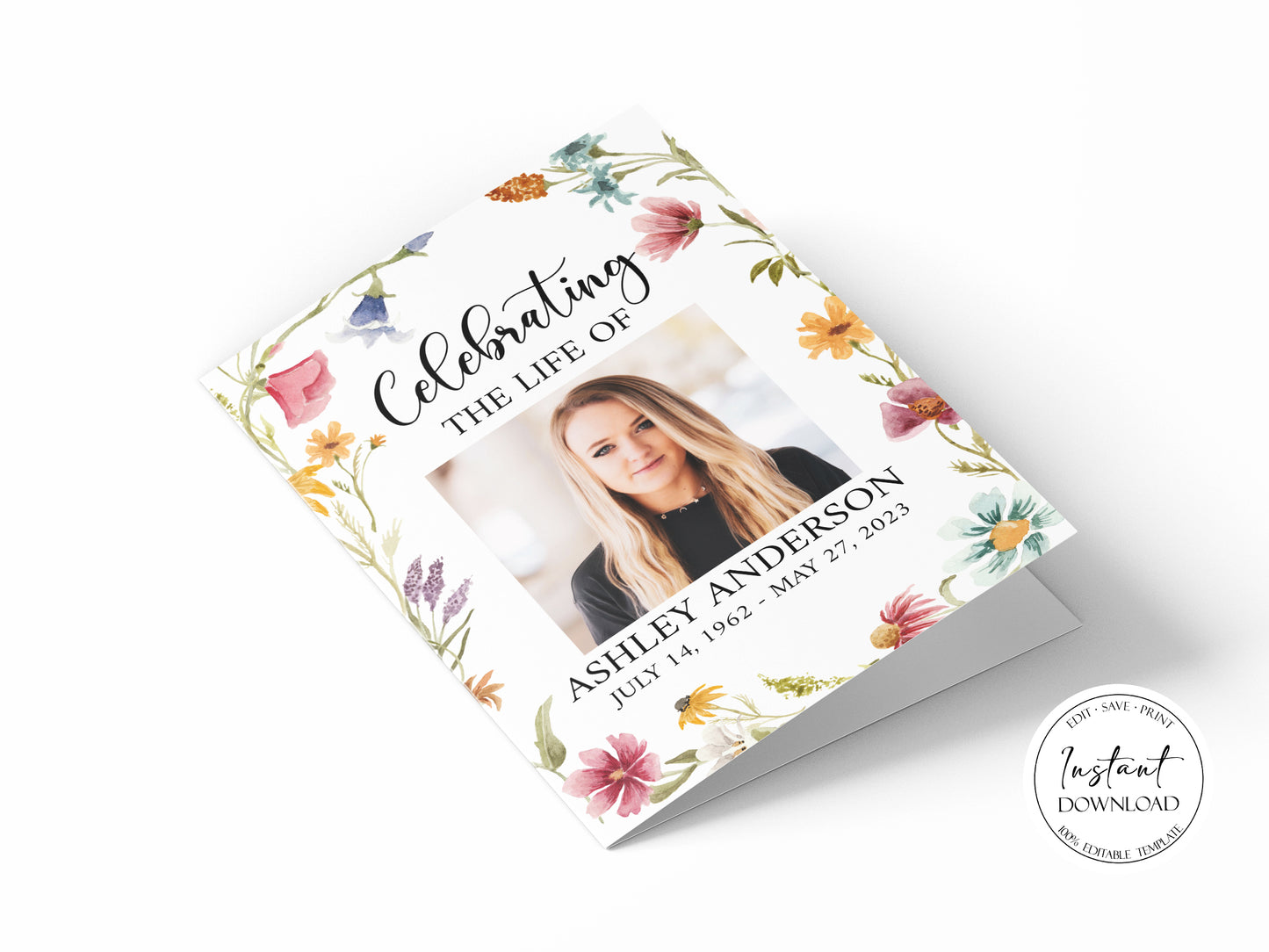 11x17 Celebration of life Red Greenery Wildflower Meadow Funeral Program Template Wildflower Funeral Program Template, Wildflower Memorial Program