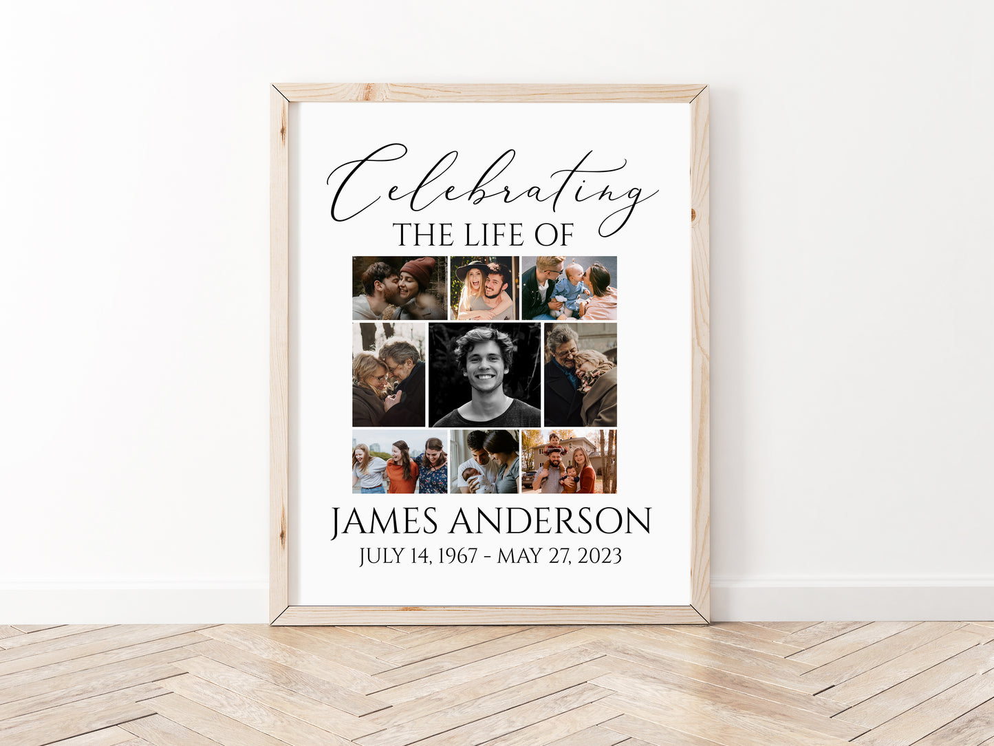 Celebration Of Life Multiple Photos Funeral Welcome Sign, Editable Simple Photo Collage Funeral Poster, Photo Collage Memorial Service Sign S1