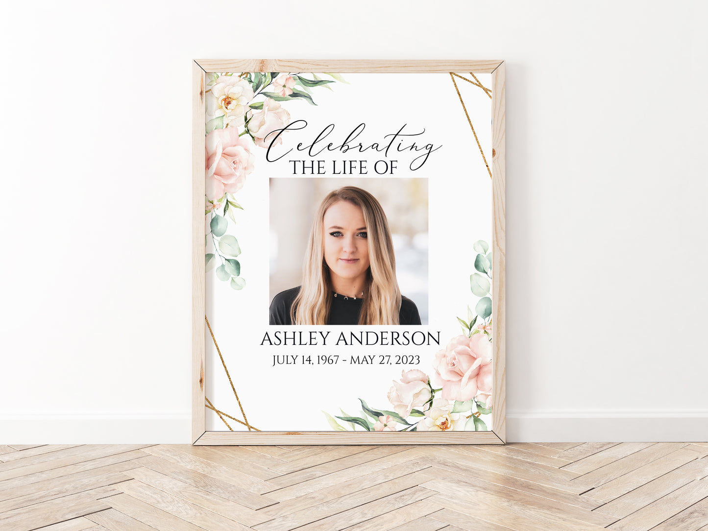 Celebration Of Life Blush Pink Roses Funeral Welcome Sign, In Loving Memory Welcome Sign, Memorial Sign, Editable Funeral Welcome Sign P4
