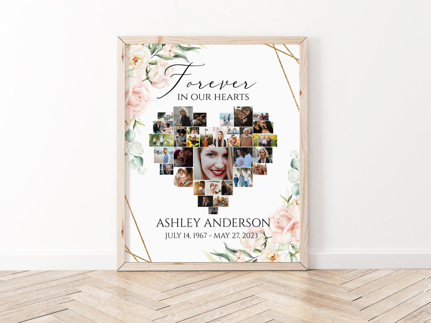 Celebration Of Life Heart Funeral Welcome Sign Editable Pink Heart Funeral Photo Collage Poster Heart Memorial Sign Forever in our Hearts P4