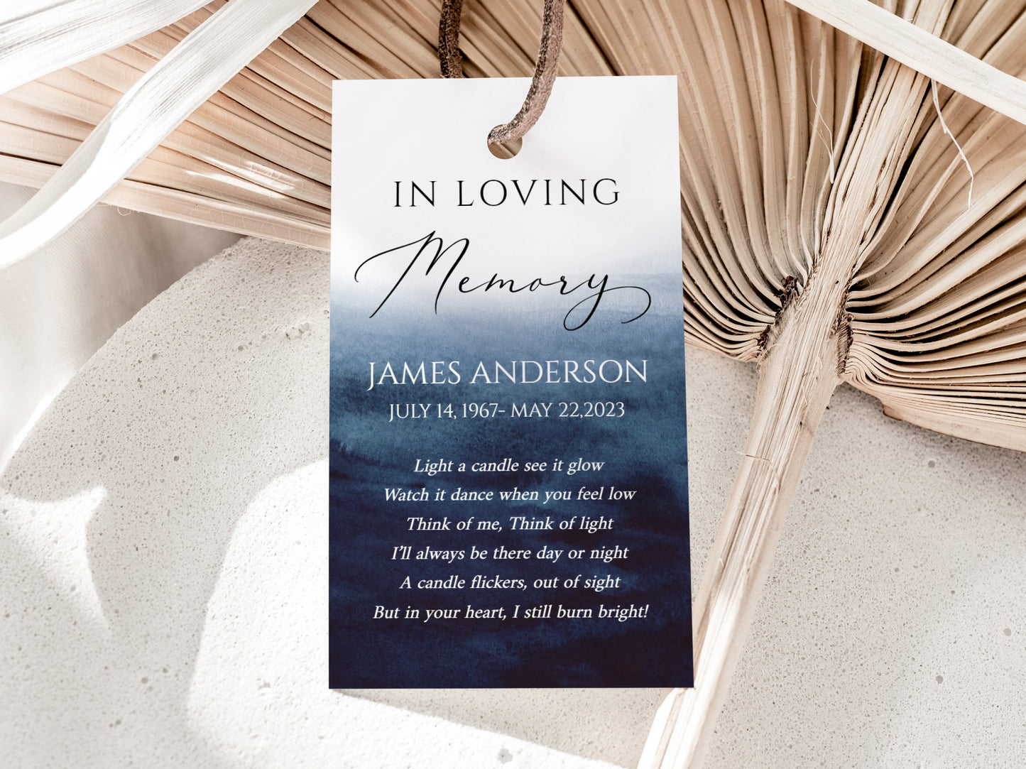 Celebration of life Invitation Ocean Funeral Favor Tag Template Memorial Candle Favor Tag, Blue In Loving Memory Favor Tag, Funeral Keepsake B5