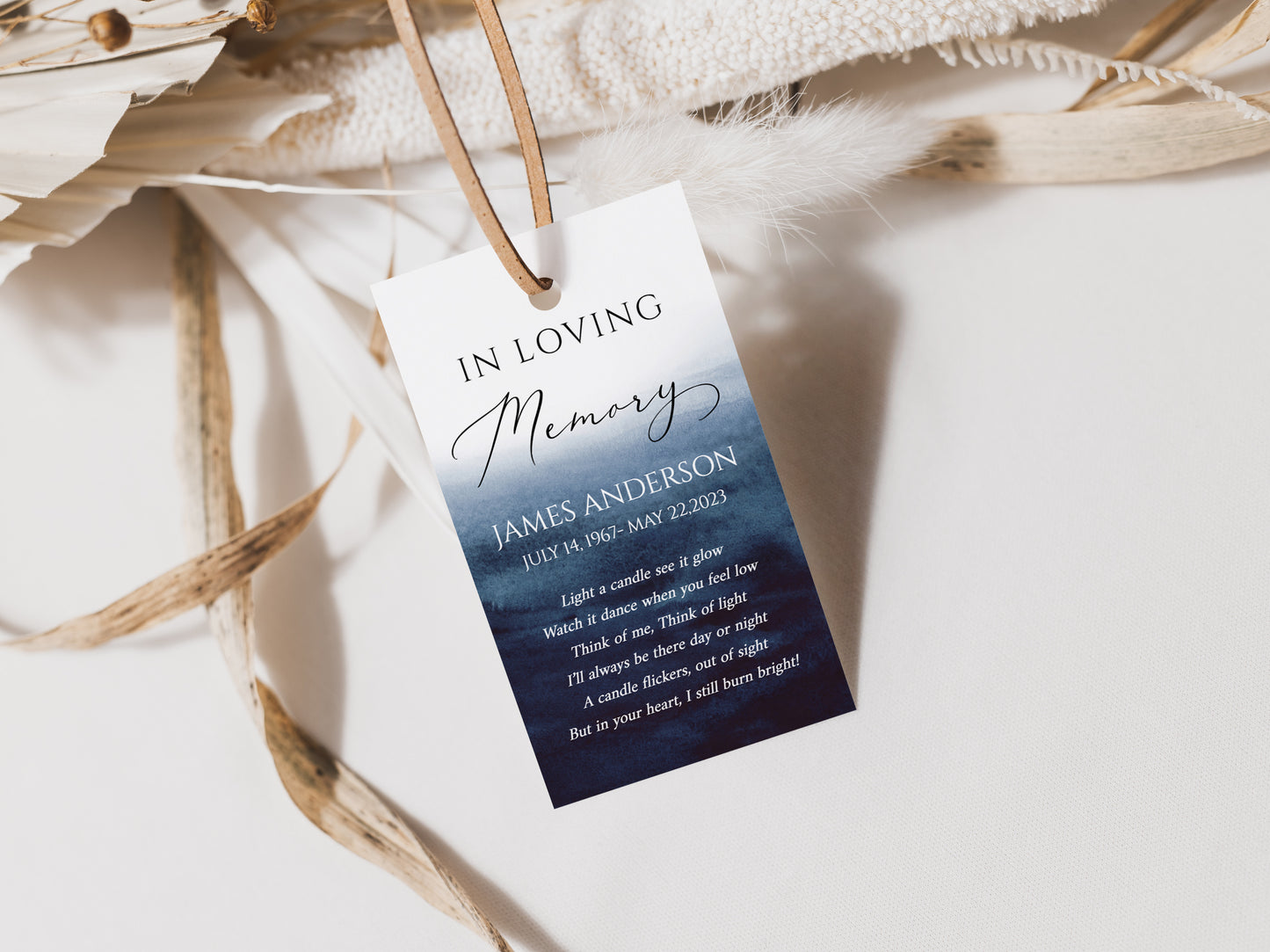 Celebration of life Invitation Ocean Funeral Favor Tag Template Memorial Candle Favor Tag, Blue In Loving Memory Favor Tag, Funeral Keepsake B5