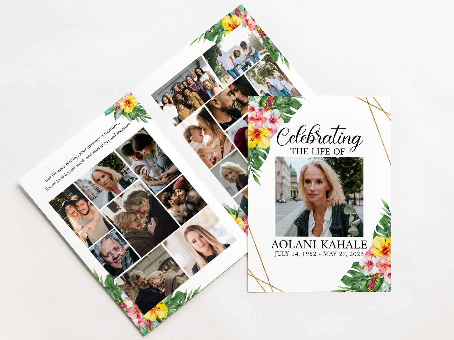 Celebration of Life 8 Page Tropical Hawaiian Plumeria Funeral Program Template H1