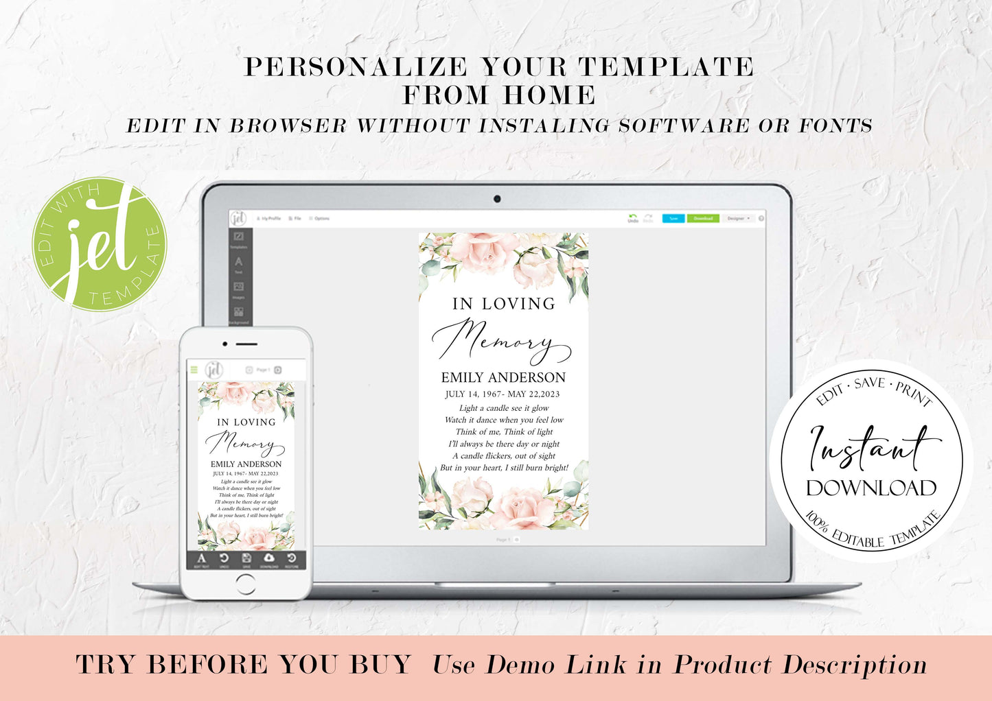 Celebration of life Blush Pink Funeral Favor Tag Template, Memorial Candle Favor Tag, Pink In Loving Memory Favor Tag, Funeral Keepsake P4