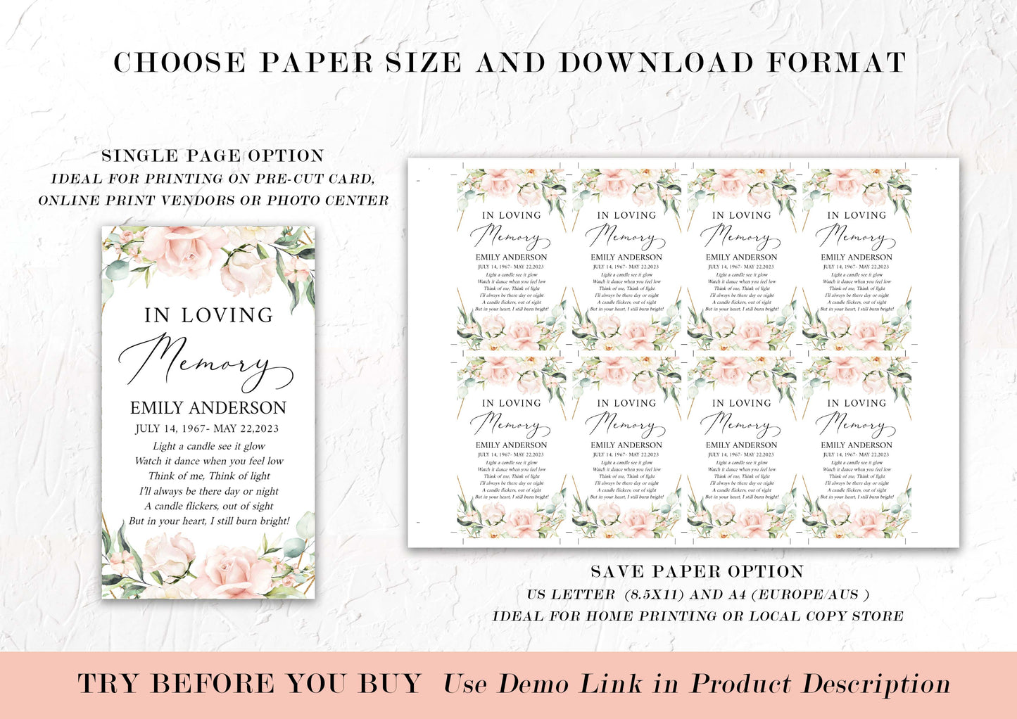 Celebration of life Blush Pink Funeral Favor Tag Template, Memorial Candle Favor Tag, Pink In Loving Memory Favor Tag, Funeral Keepsake P4