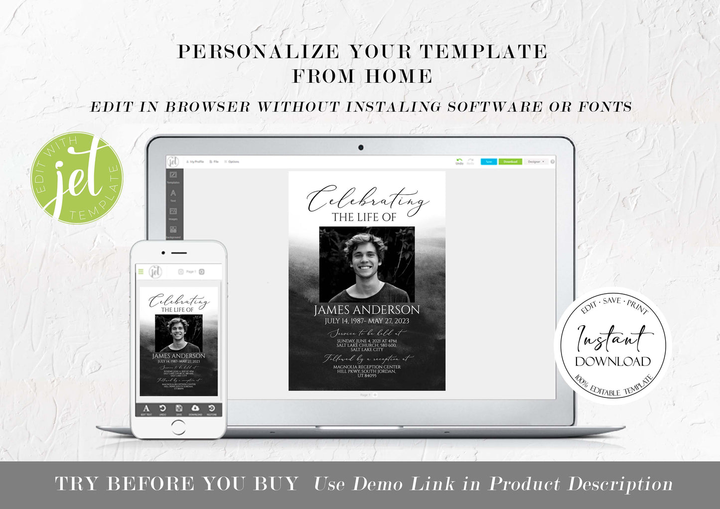 Celebration of Life Black Watercolor Funeral Bundle Templates, Black Memorial Package, Celebration of Life Package, In Loving Memory Suite, Black Funeral Set