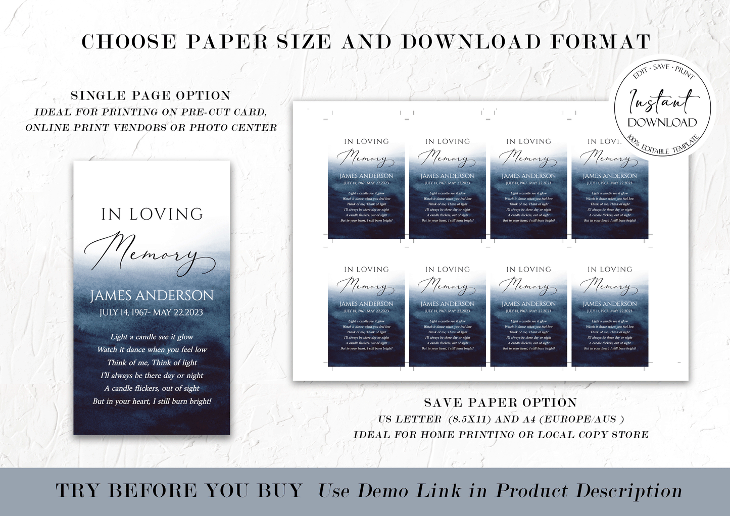 Celebration of life Invitation Ocean Funeral Favor Tag Template Memorial Candle Favor Tag, Blue In Loving Memory Favor Tag, Funeral Keepsake B5