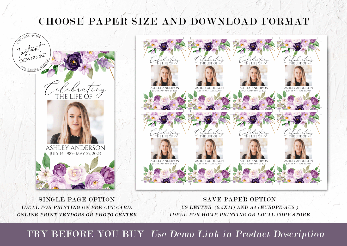 Editable Funeral Prayer Card Template, Printable Memorial Prayer Card Template, Funeral Prayer Card, Catholic Mass Card, Obituary Card, P1