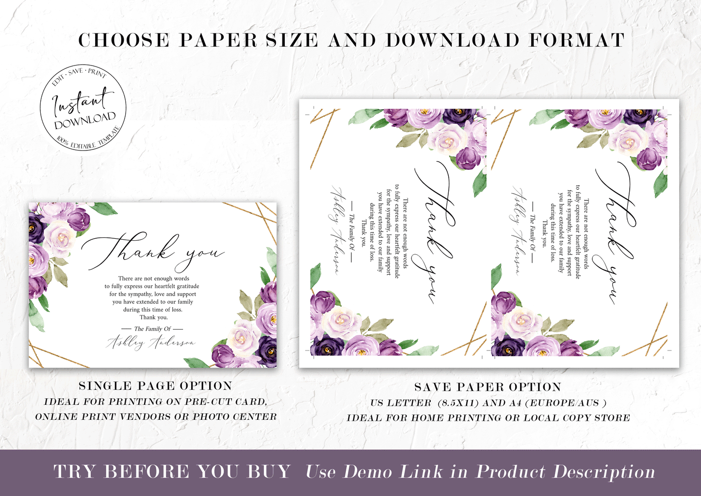 Funeral thank you, Celebration of life, Funeral Thank You Photo, Memorial Card, Printable Thank You Card Template, Editable Sympathy Card, P1