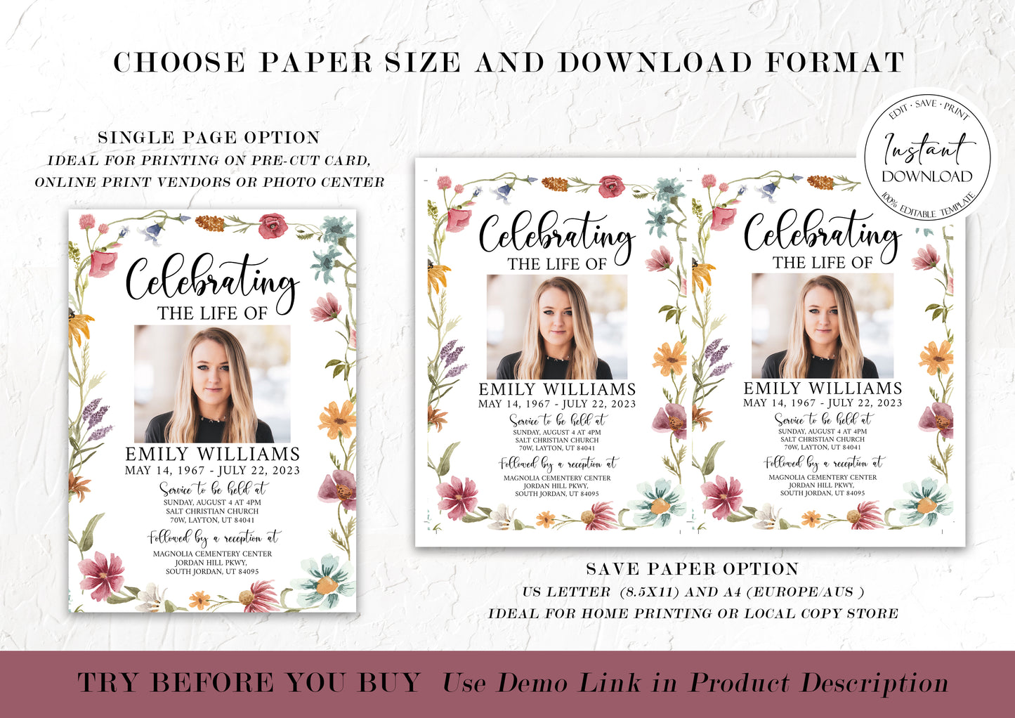 Celebration of Life Red Greenery Wildflower Meadow Funeral Bundle, Wildflower Memorial Package Wildflower Funeral Set