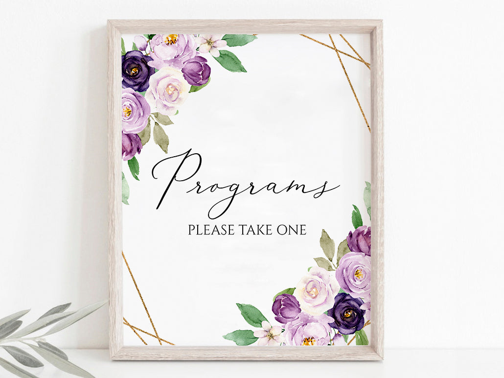 Purple Funeral Program Sign, Printable Purple Memorial Program Sign, Memorial Service Sign, Purple Floral Funeral Decor, Memorial Program P1