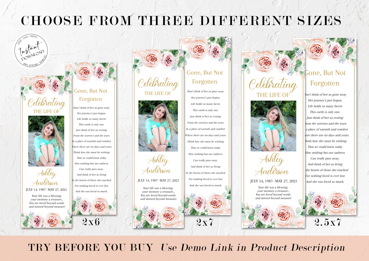 Blush Pink Roses Greenery Funeral Bookmark Template, Celebration of Life Bookmark, Funeral Keepsake Cards, Floral Pink Roses Greenery Memorial Bookmark, Obituary Bookmark F1