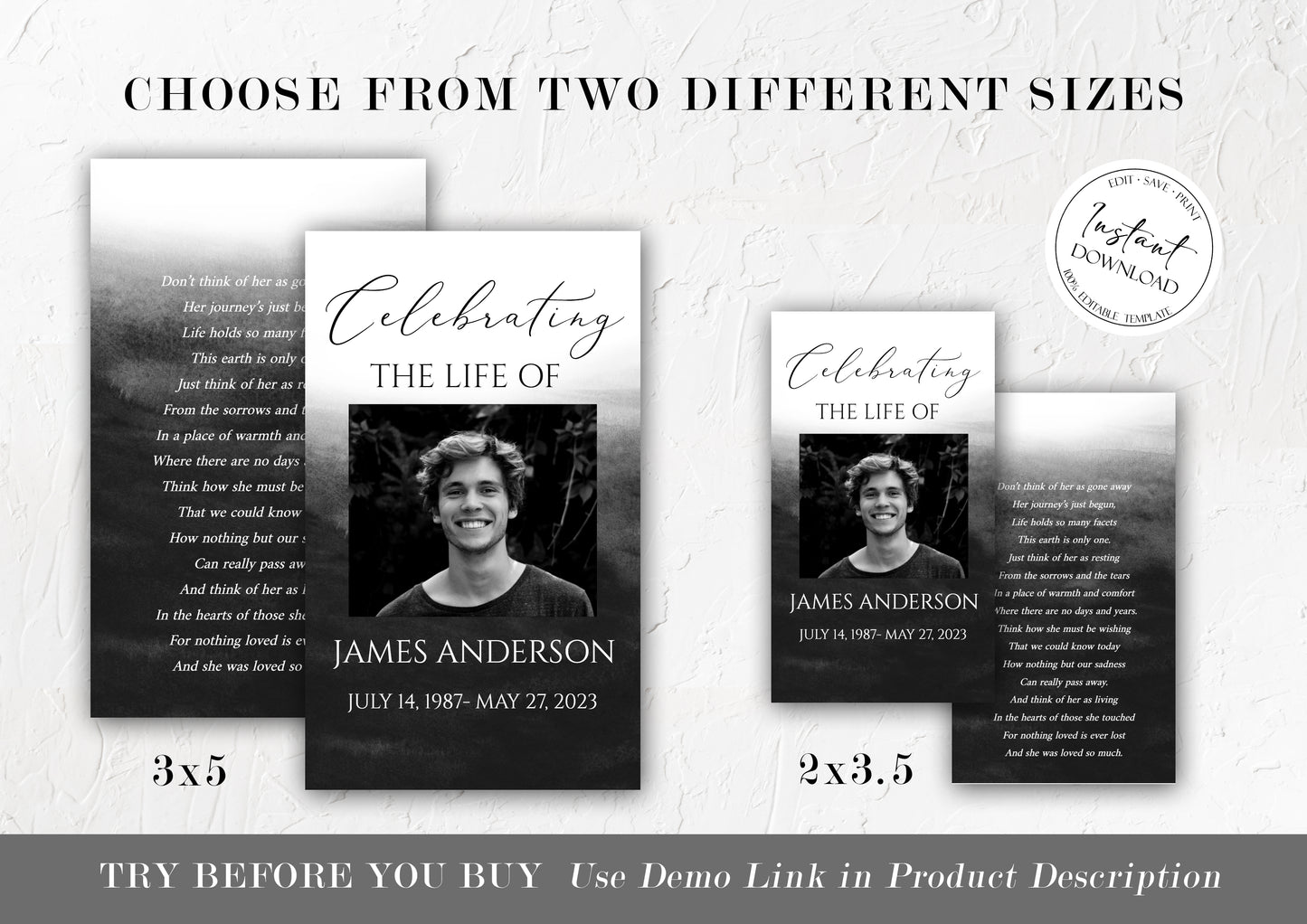 Celebration Of Life Black Watercolor Funeral Prayer Card Template, Printable Memorial Prayer Card Template, Black Prayer Card, Celebration of life Prayer Card B6