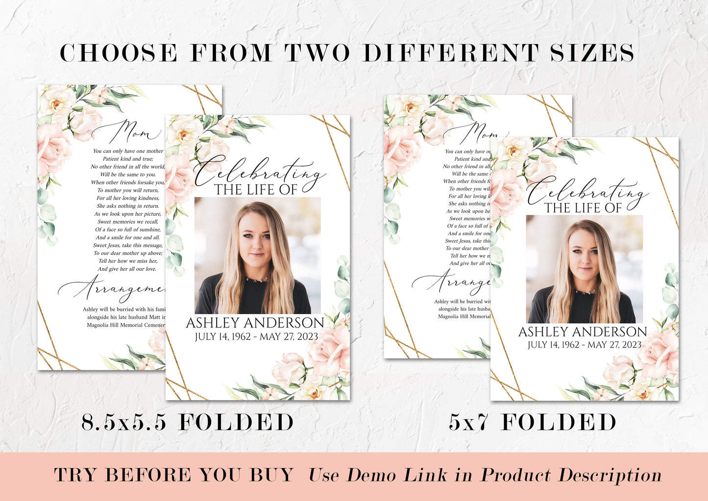 Blush Pink Roses 8 Page Funeral Program Template, Celebration of Life Program, Memorial Program, Obituary Program, Funeral Mass Program P4