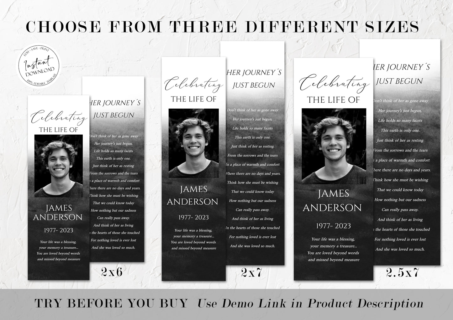Celebration of Life Black Watercolor Funeral Bookmark Template, Funeral Keepsake Cards, Black Watercolor Memorial Bookmark, Obituary Bookmark