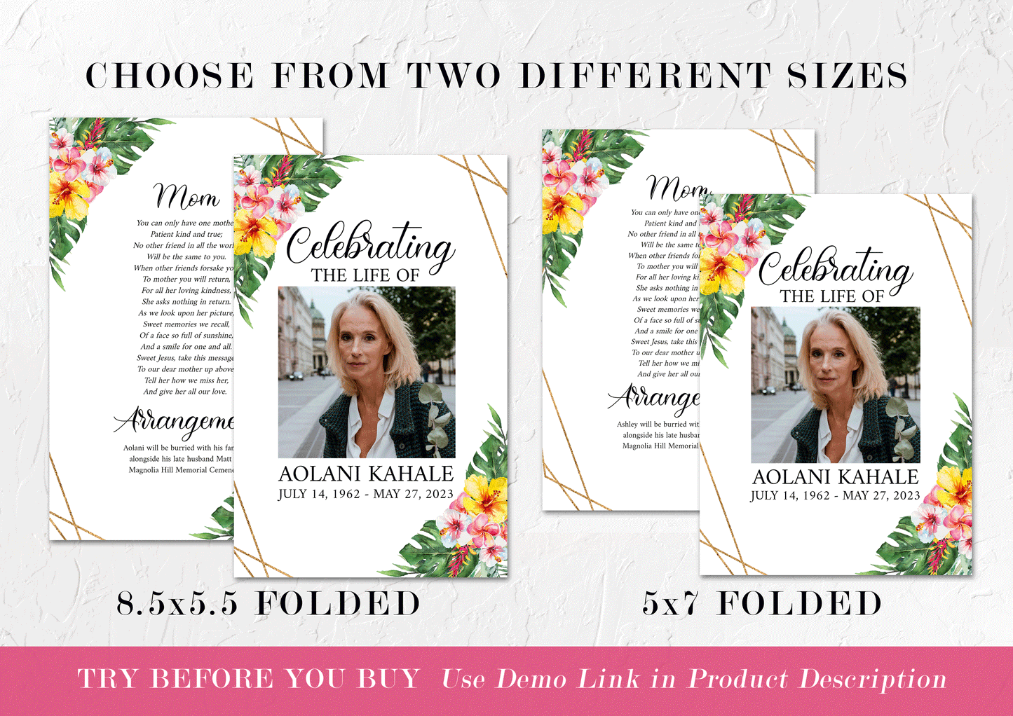 Celebration of Life Tropical Hawaiian Funeral Program Template H1