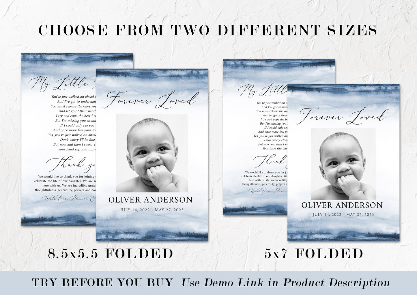 Blue Watercolor Celebration of Life Funeral Program Template B4