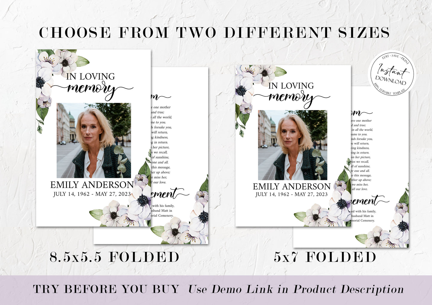 Celebration of life Purple Floral Greenery Funeral Program Template, Purple Floral Funeral Program, Purple Floral Memorial Program Obituary Funeral Mass Program P3