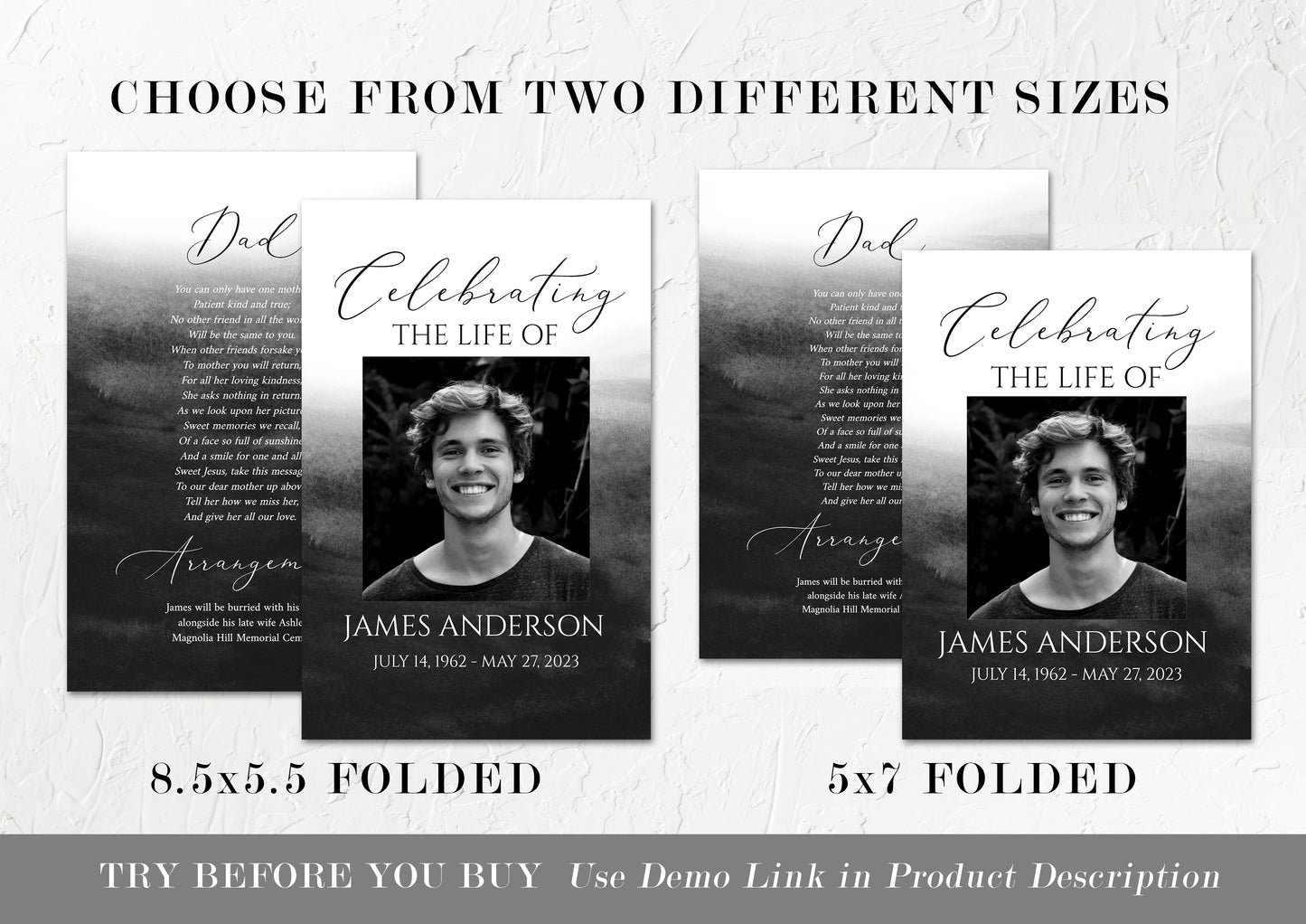 Celebration of Life 8 Page Black Watercolor Funeral Program Template, Black Watercolor Funeral Memorial Program, Obituary Program Template