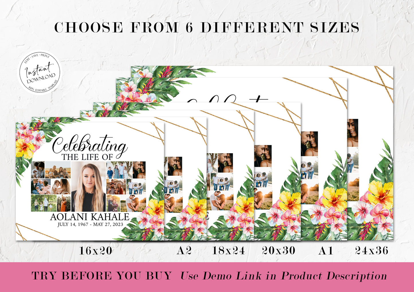 Celebration Of Life Tropical Hawaiian Plumeria Photo Collage Funeral Welcome Sign Template H1