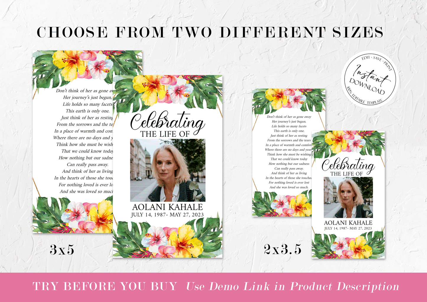 Celebration Of Life Hawaiian Tropical Plumeria Funeral Prayer Card Template Printable Memorial Prayer Card Hawaiian Funeral Prayer Card Catholic Mass Card Obituary Card