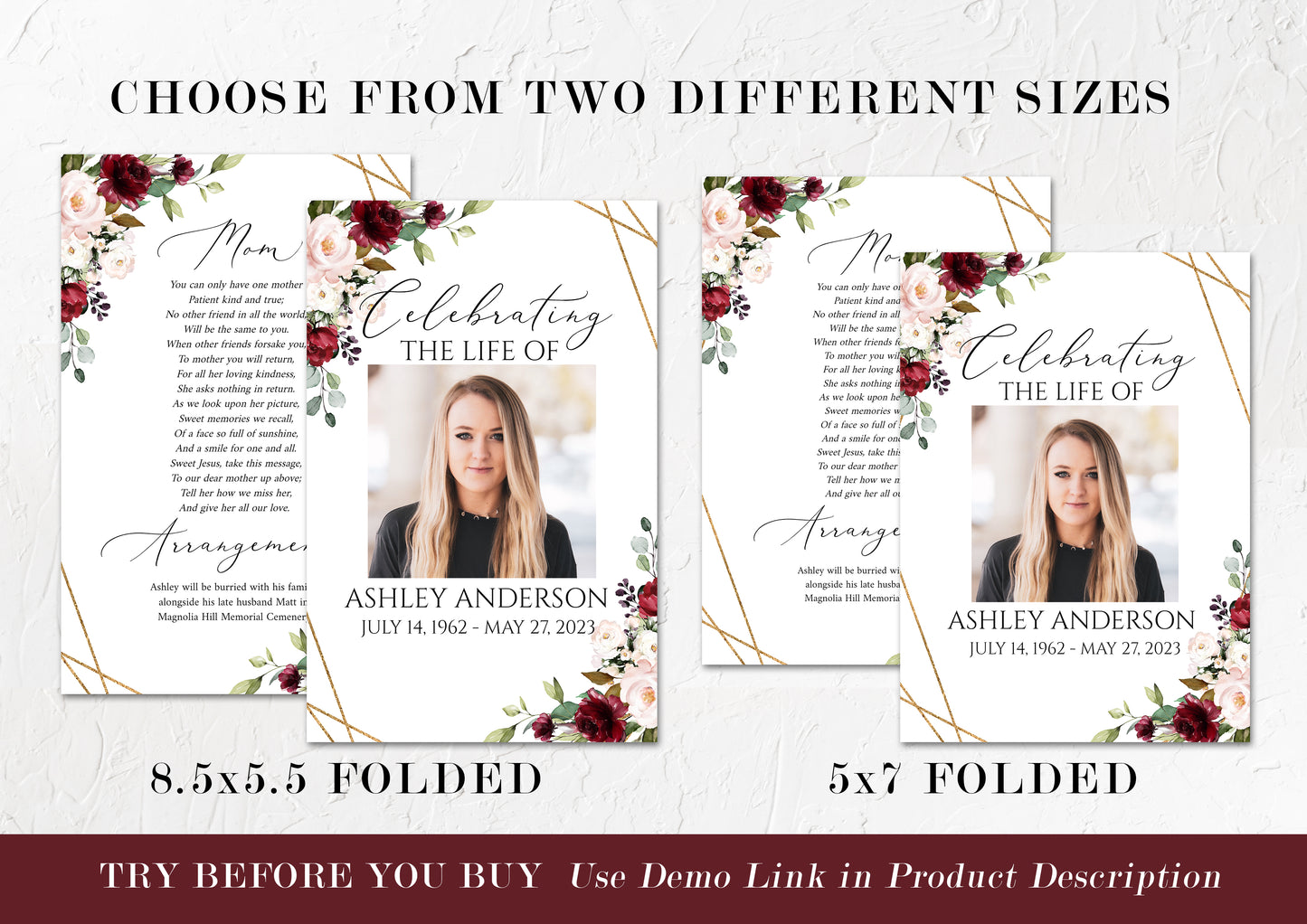 Celebration of Life Funeral Program, Red Roses Funeral Program Template, Red Roses Memorial Program, Roses Obituary Funeral Mass Program R1