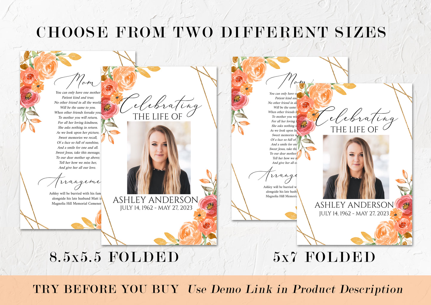 Celebration of life Orange Floral Fall Funeral Program Template, Fall Funeral Program Template, Autumn Memorial Program, Orange Obituary Funeral Mass Program