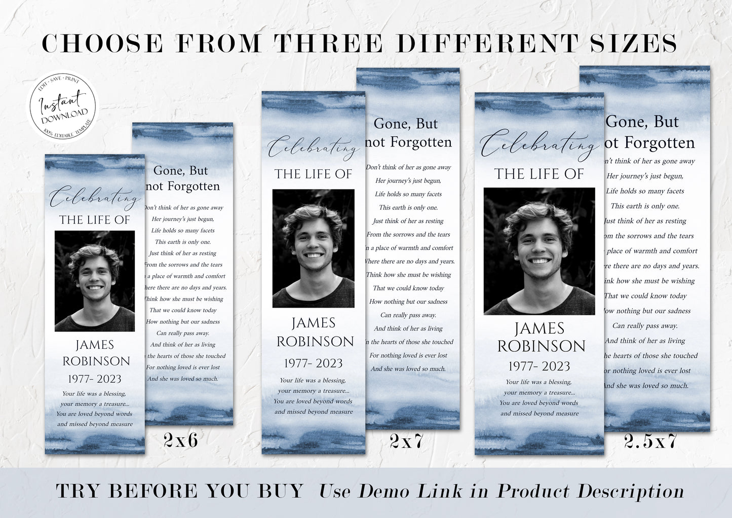 Celebration of Life Bookmark Blue Watercolor Funeral Bookmark Template Funeral Keepsake Card Boy Memorial Bookmark Blue Obituary Bookmark B4