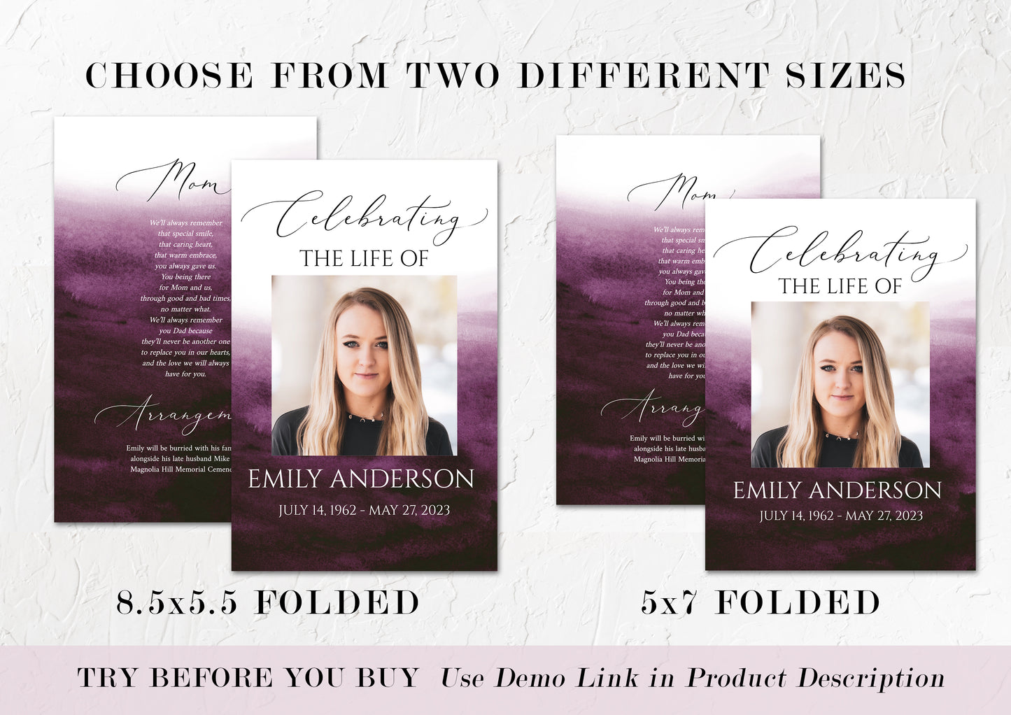 Celebration of life Pink Fuchsia Watercolor Funeral Program Template, Pink Fuchsia Watercolor Memorial Program, Obituary Program, Funeral Mass Program
