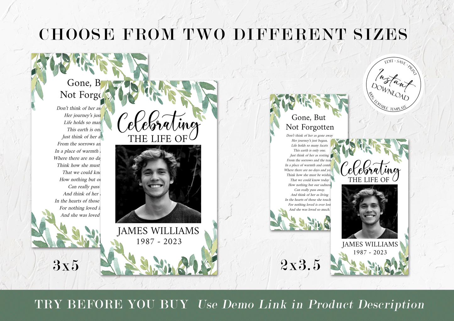 Celebration Of Life Watercolor Greenery Funeral Prayer Card Template, Printable Greenery Memorial Prayer Card Template, Greenery Funeral Prayer Card Green Catholic Prayer Cards G2