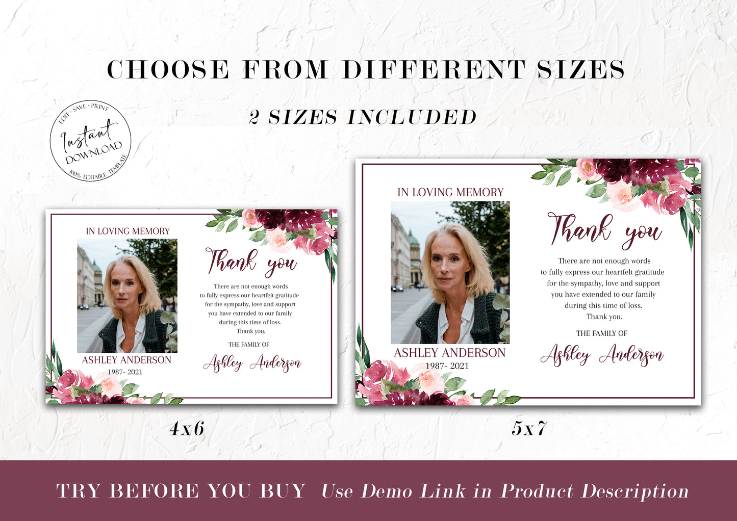 Red Roses Funeral Thank You Celebration of life Funeral Thank You Red Roses Memorial Thank You Card Template Editable Sympathy Card R1