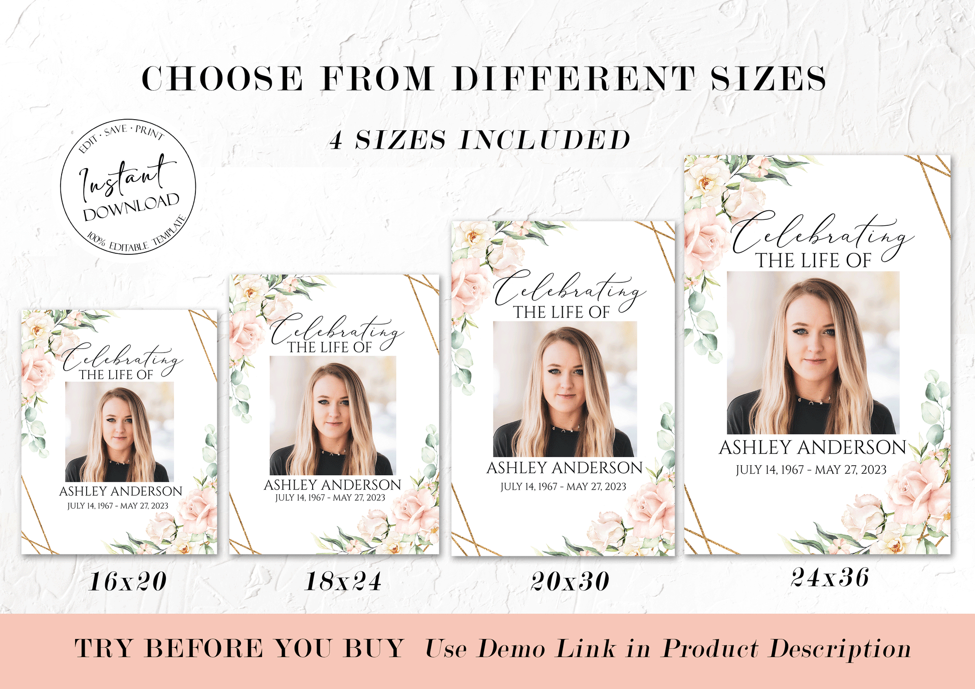 Celebration Of Life Blush Pink Roses Funeral Welcome Sign, In Loving Memory Welcome Sign, Memorial Sign, Editable Funeral Welcome Sign P4
