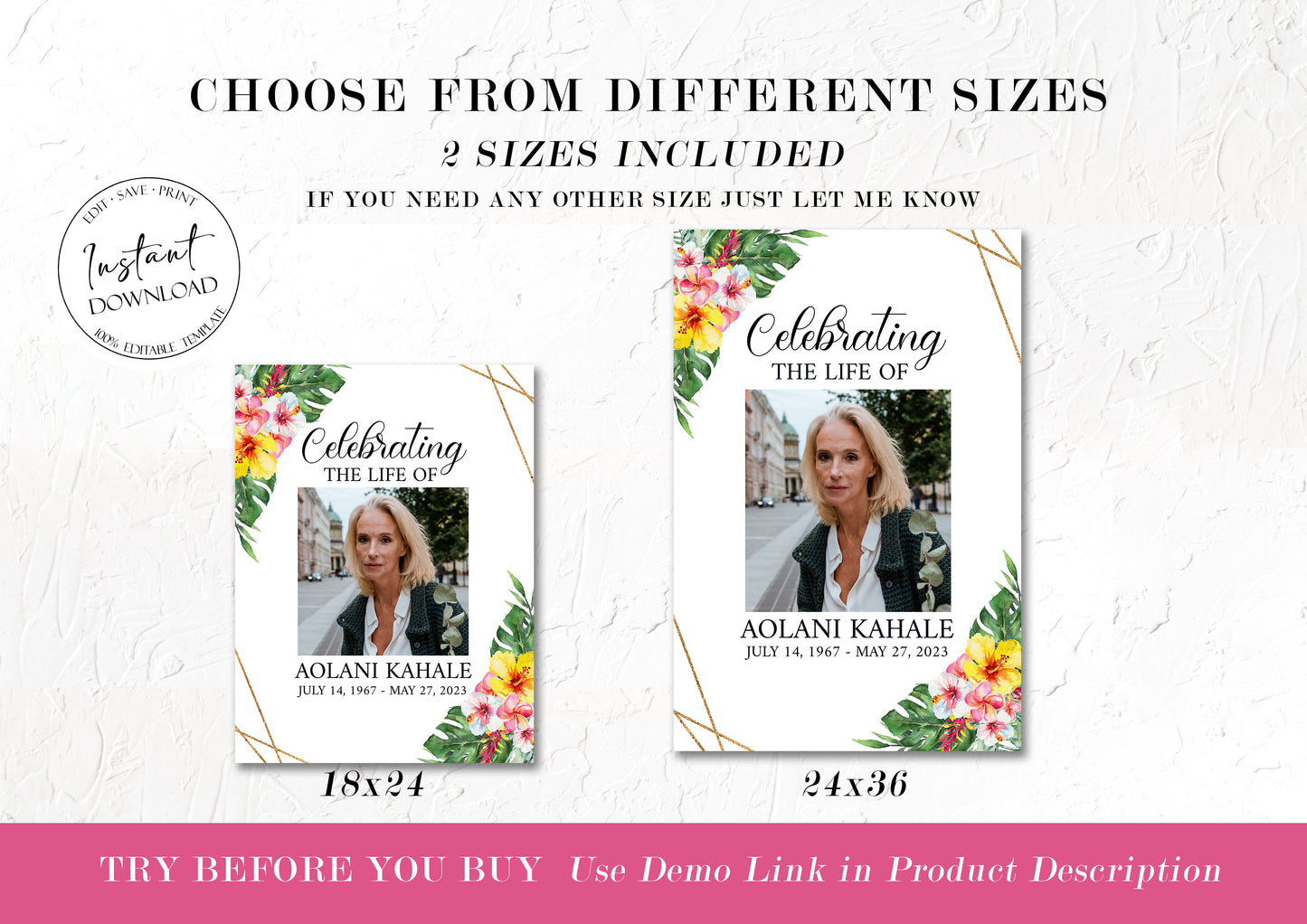 Celebration Of Life Tropical Hawaiian Plumeria Photo Collage Funeral Welcome Sign Template, Hawaiian Photo Collage Funeral Poster H1