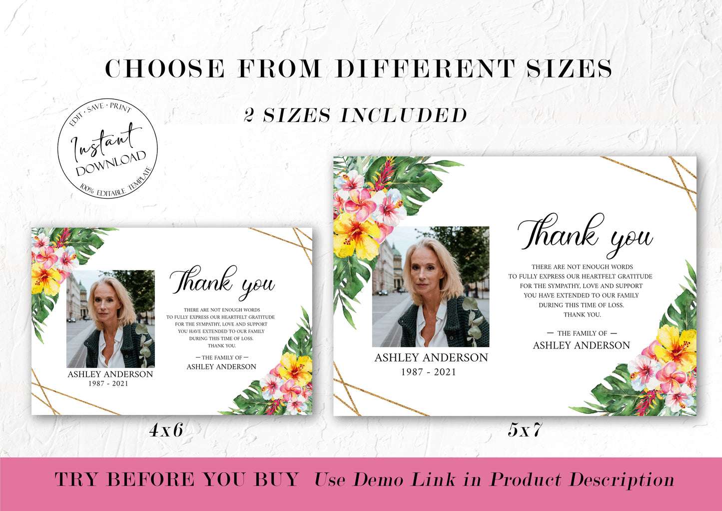 Celebration of life Tropical Hawaiian Plumeria Funeral Photo Thank You Card Template Celebration of life Funeral Photo Thank You, Printable Memorial Thank You Card, Sympathy Card H1