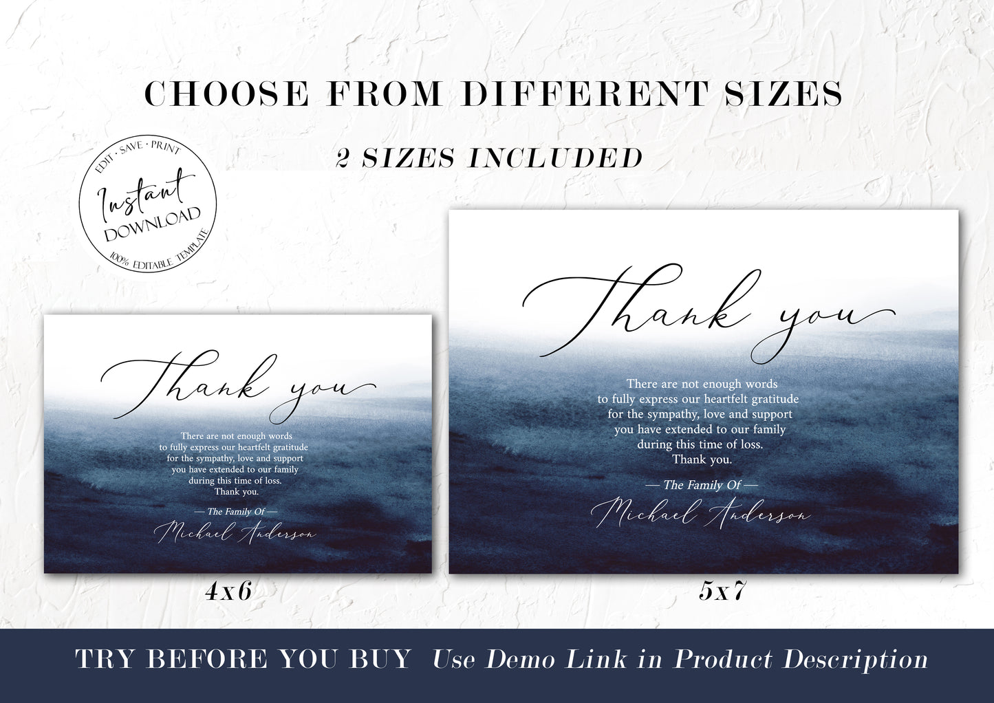 Celebration of life Blue Watercolor Ocean Funeral Thank You Card Template B5