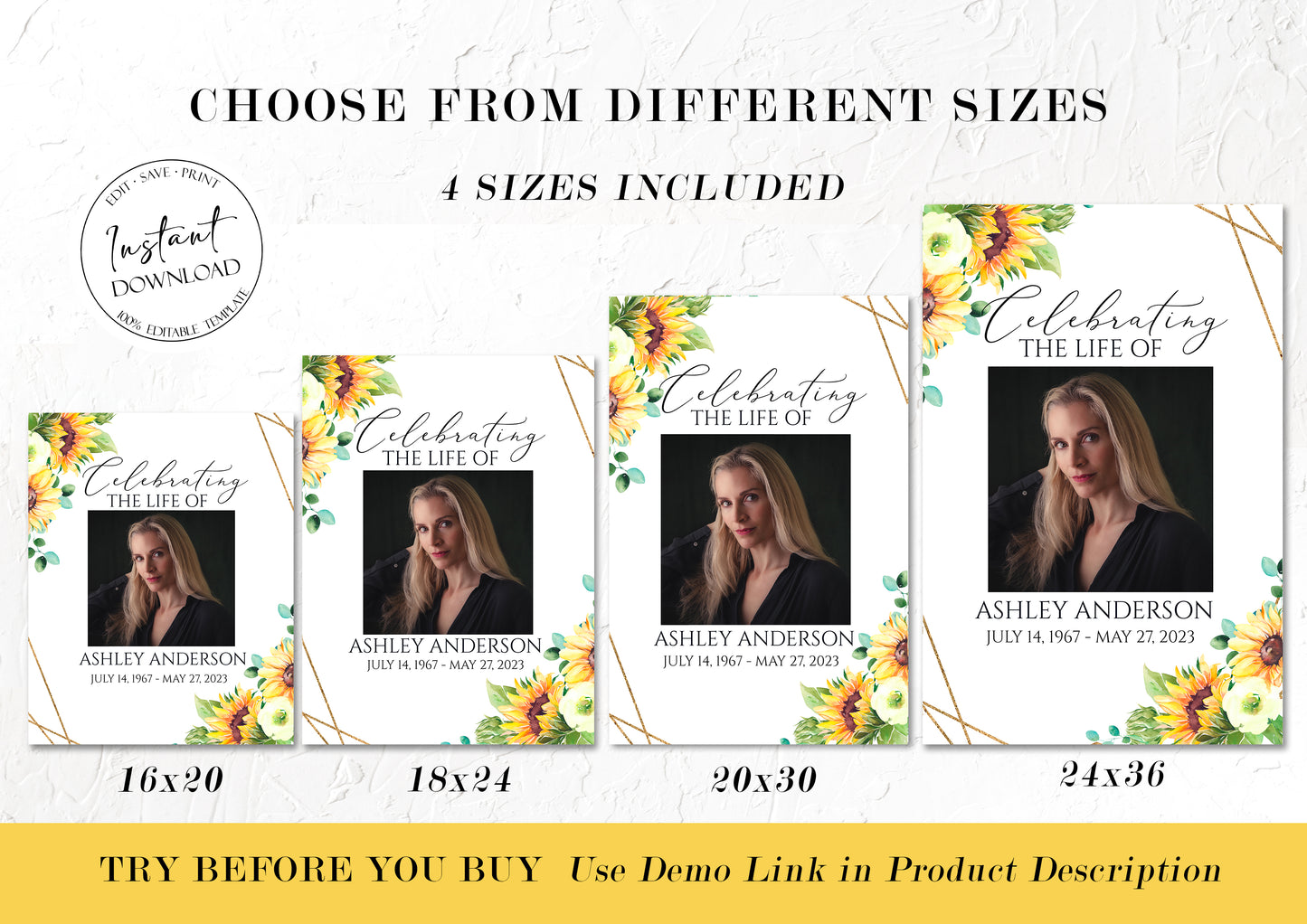 Celebration Of Life Sunflower Funeral Welcome Sign Template, Sunflower Obituary Memorial Sign Editable Funeral Welcome Sign, Sunflower Funeral Memorial Sign