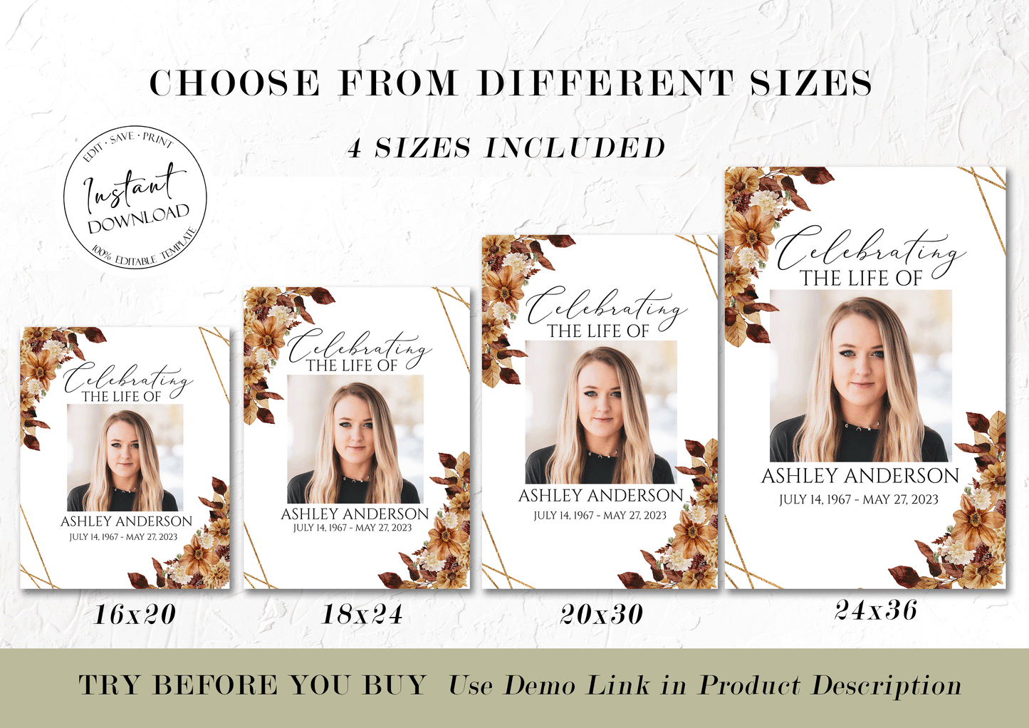 Celebration Of Life Orange Brown Dried Leaves Fall Funeral Welcome Sign Template, Fall Memorial Sign, Autumn Funeral Welcome Sign