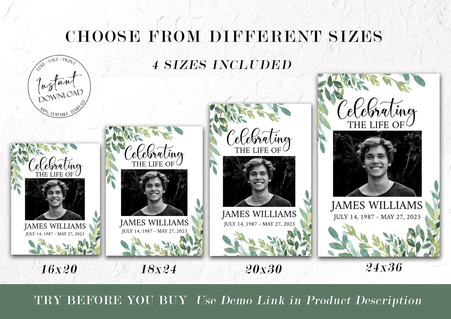 Celebration Of Life Greenery Funeral Welcome Sign Template, Greenery Funeral Poster, Printable Obituary Sign, Greenery Memorial Sign G2